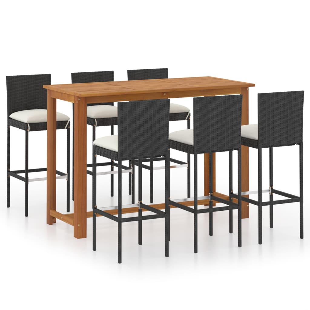 Set de bar pentru gradina cu 1 masa si 6 scaune cu spatar cu perne, vidaXL, 150 x 70 x 105cm, Negru