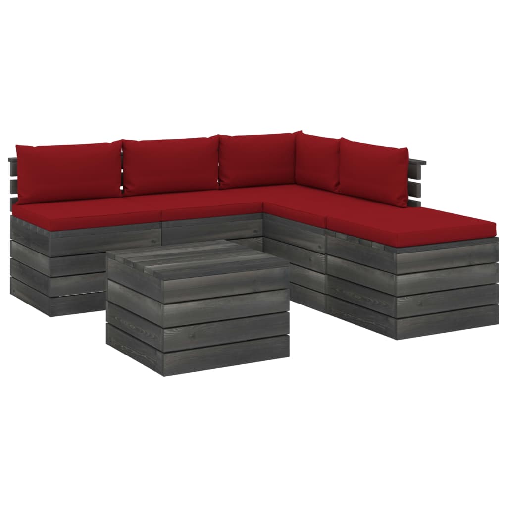 Set mobilier de gradina cu 6 piese cu perne colorate, vidaXL, Lemn, 60 x 65 x 71.5cm, Rosu vin