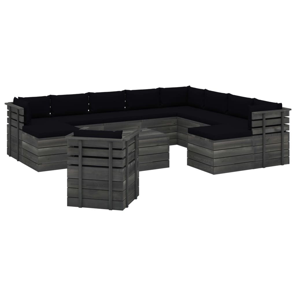 Set mobilier de gradina cu 12 piese cu perne colorate incluse, vidaXL, Lemn, 60 x 65 x 71.5cm, Negru