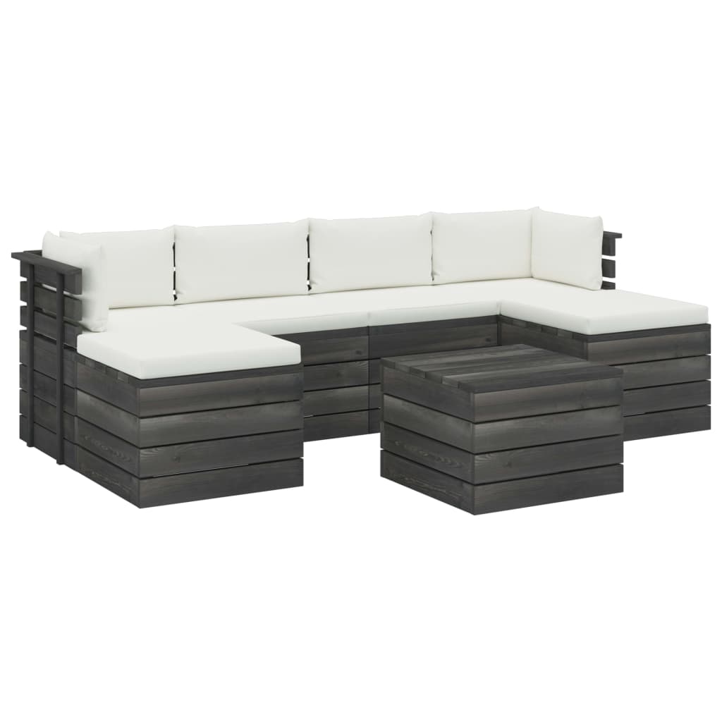 Set mobilier de gradina cu 1 masa, 2 tabureti si 4 canapele cu spatar cu perne, vidaXL, Lemn, 60 x 65 x 71.5cm, Crem