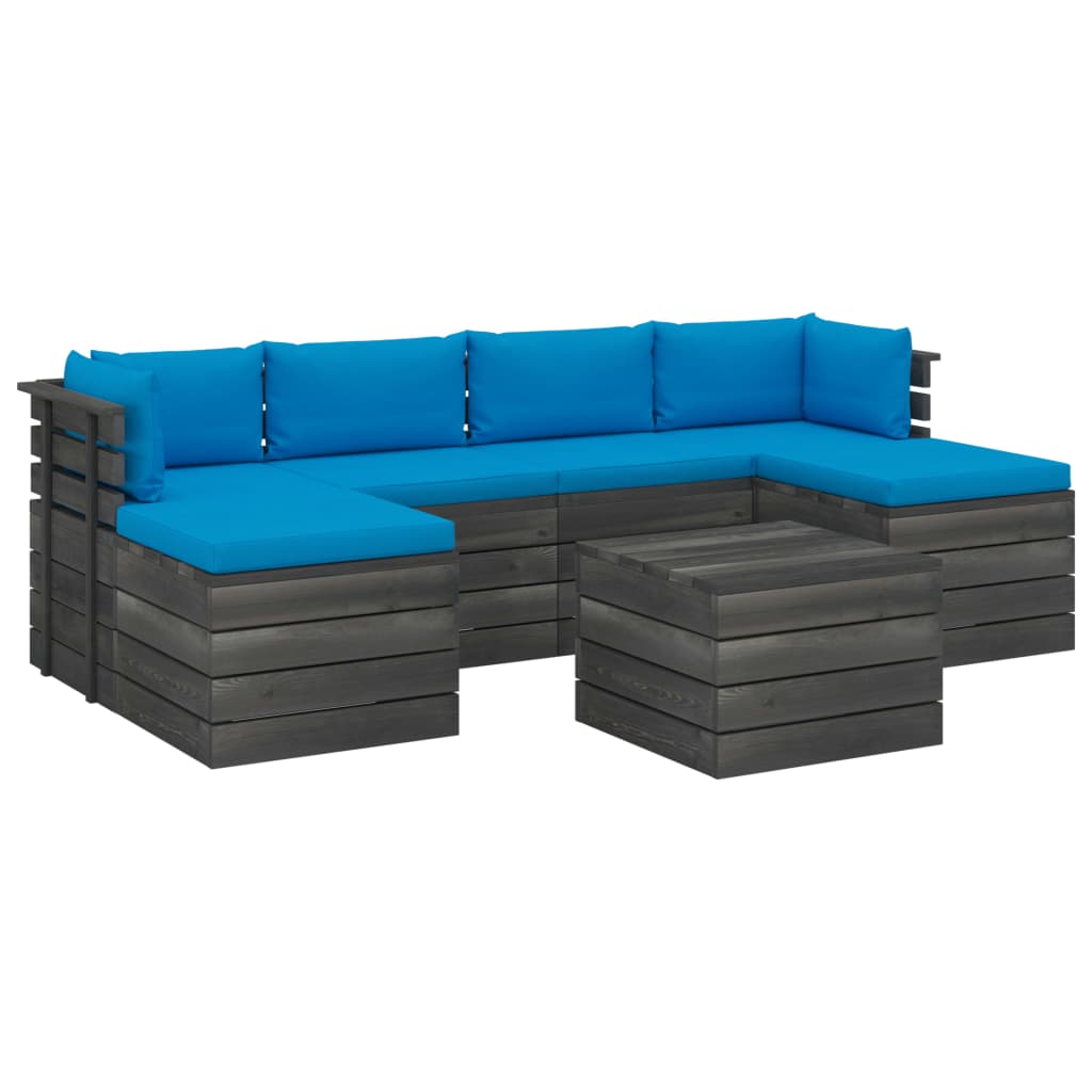 Set mobilier de gradina cu 1 masa, 2 tabureti si 4 canapele cu spatar cu perne, vidaXL, Lemn, 60 x 65 x 71.5cm, Albastru deschis