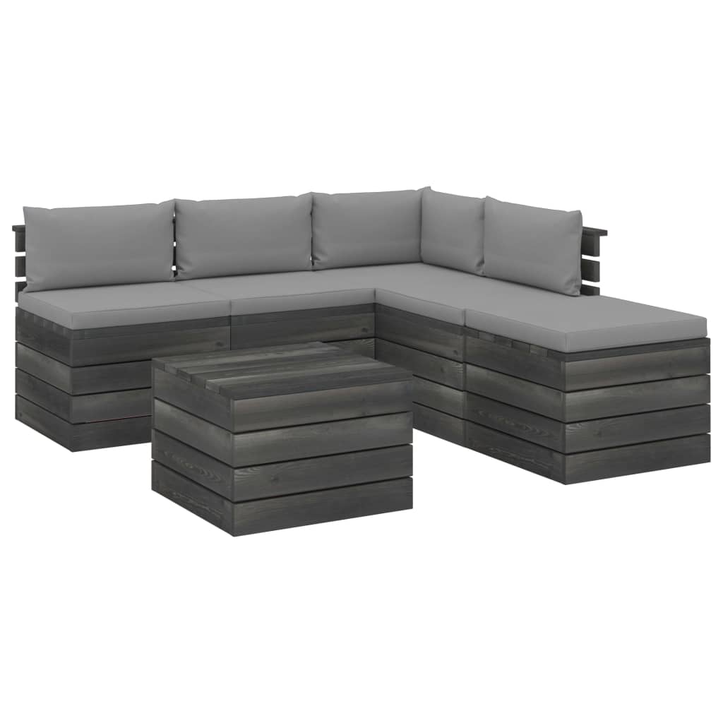 Set mobilier de gradina cu 6 piese cu perne colorate, vidaXL, Lemn, 60 x 65 x 71.5cm, Gri