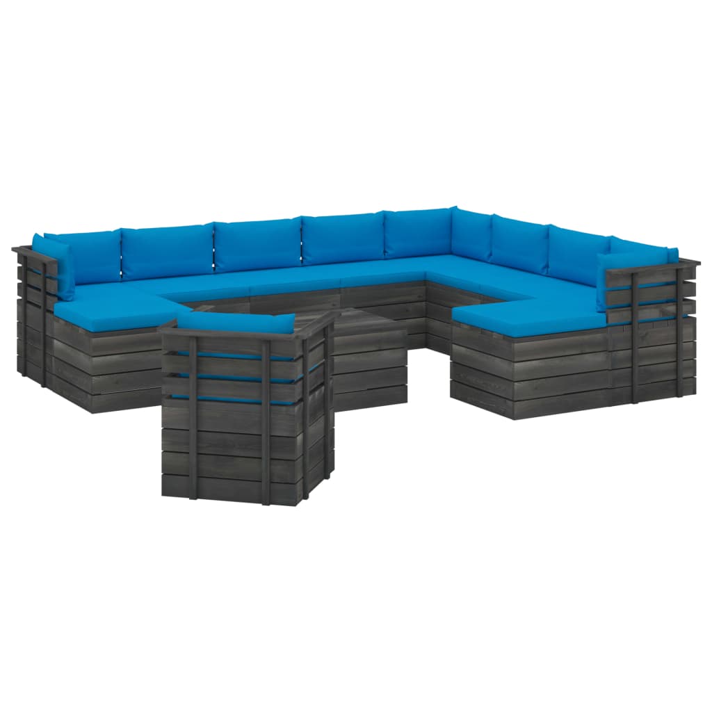 Set mobilier de gradina cu 12 piese cu perne colorate incluse, vidaXL, Lemn, 60 x 65 x 71.5cm, Albastru deschis