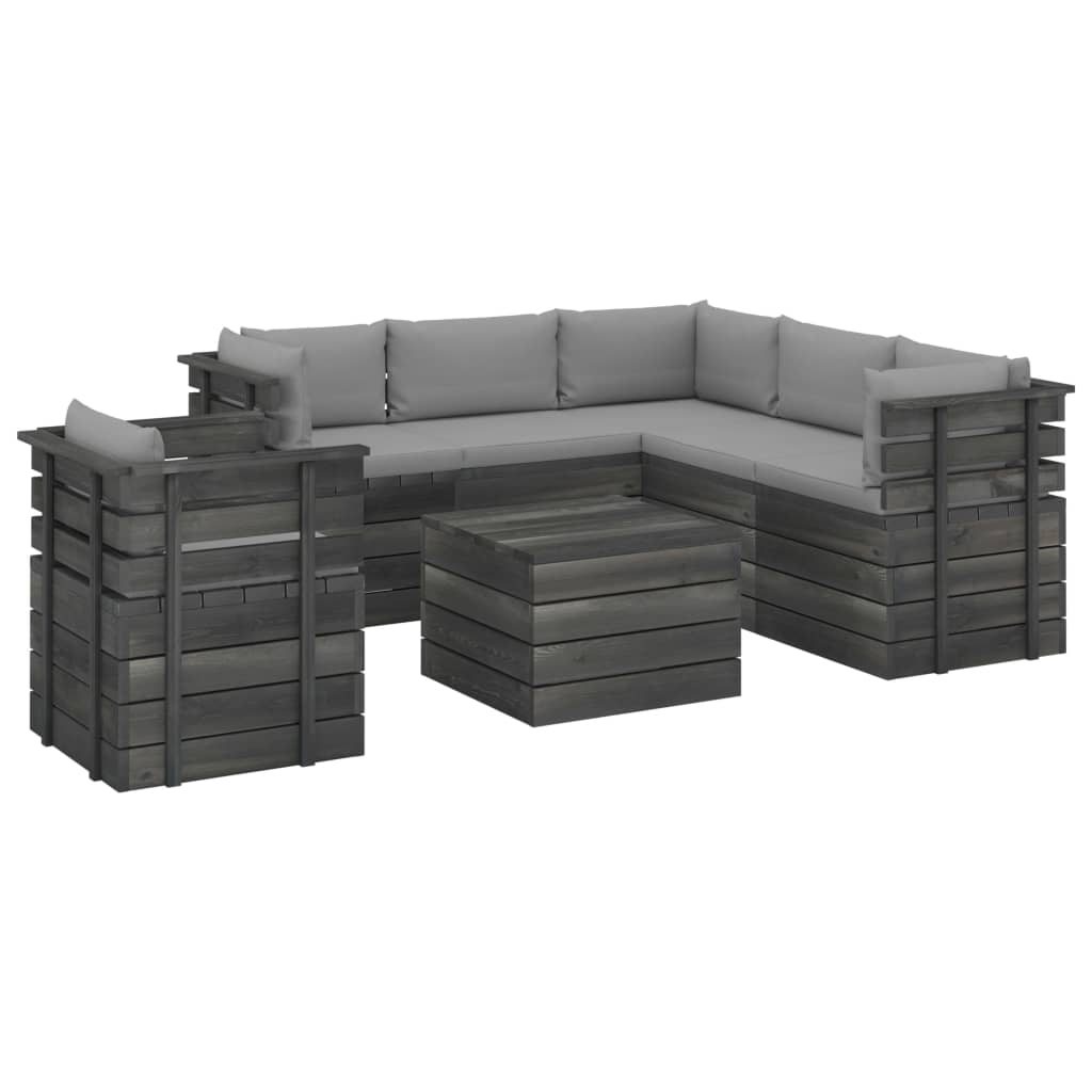 Set mobilier de gradina din 6 piese cu fotoliu cu perne colorate incluse, vidaXL, Lemn, 60 x 65 x 71.5cm, Gri