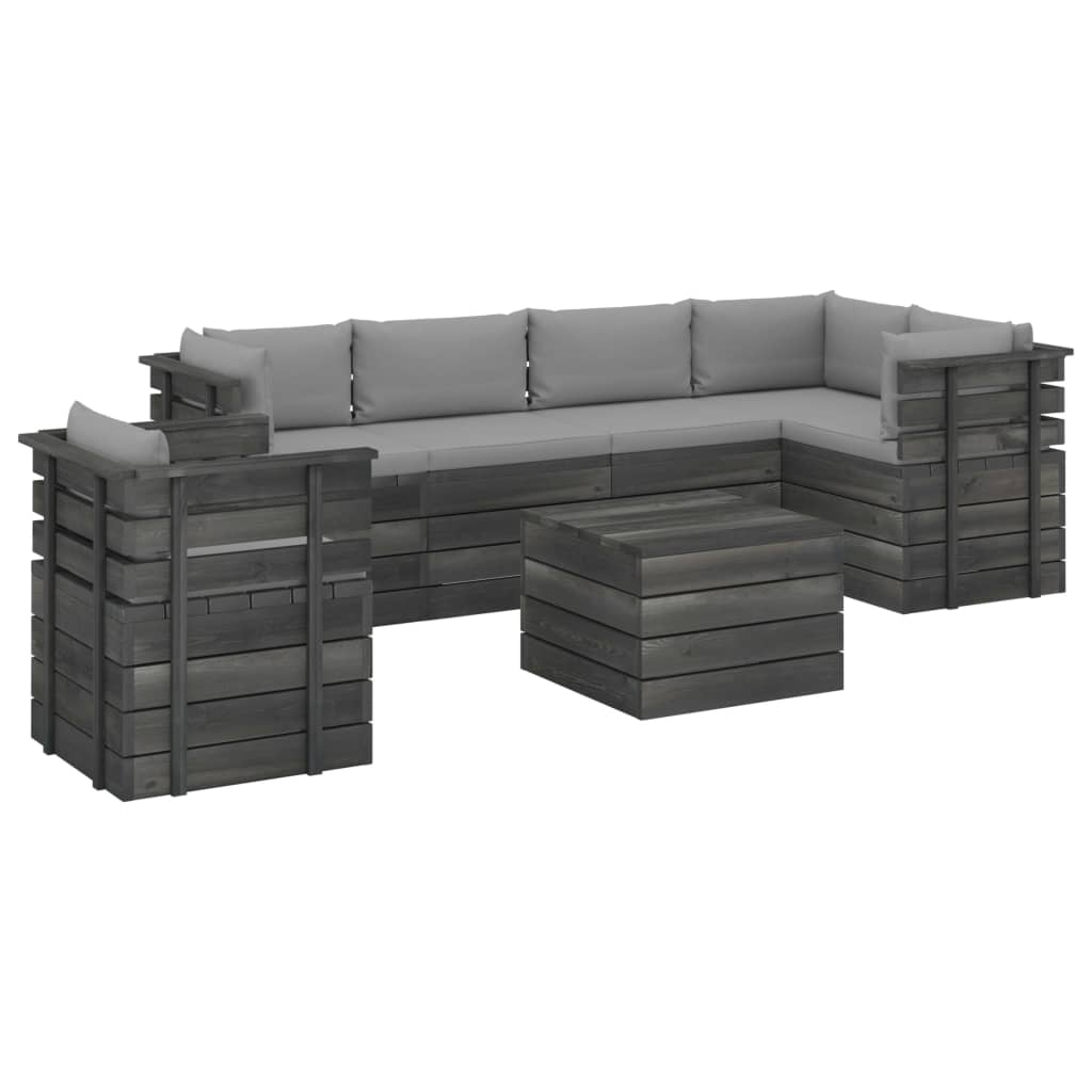 Set mobilier de gradina cu 1 masa, 1 fotoliu si 5 canapele cu perne, vidaXL, Lemn, 60 x 65 x 71.5cm, Gri