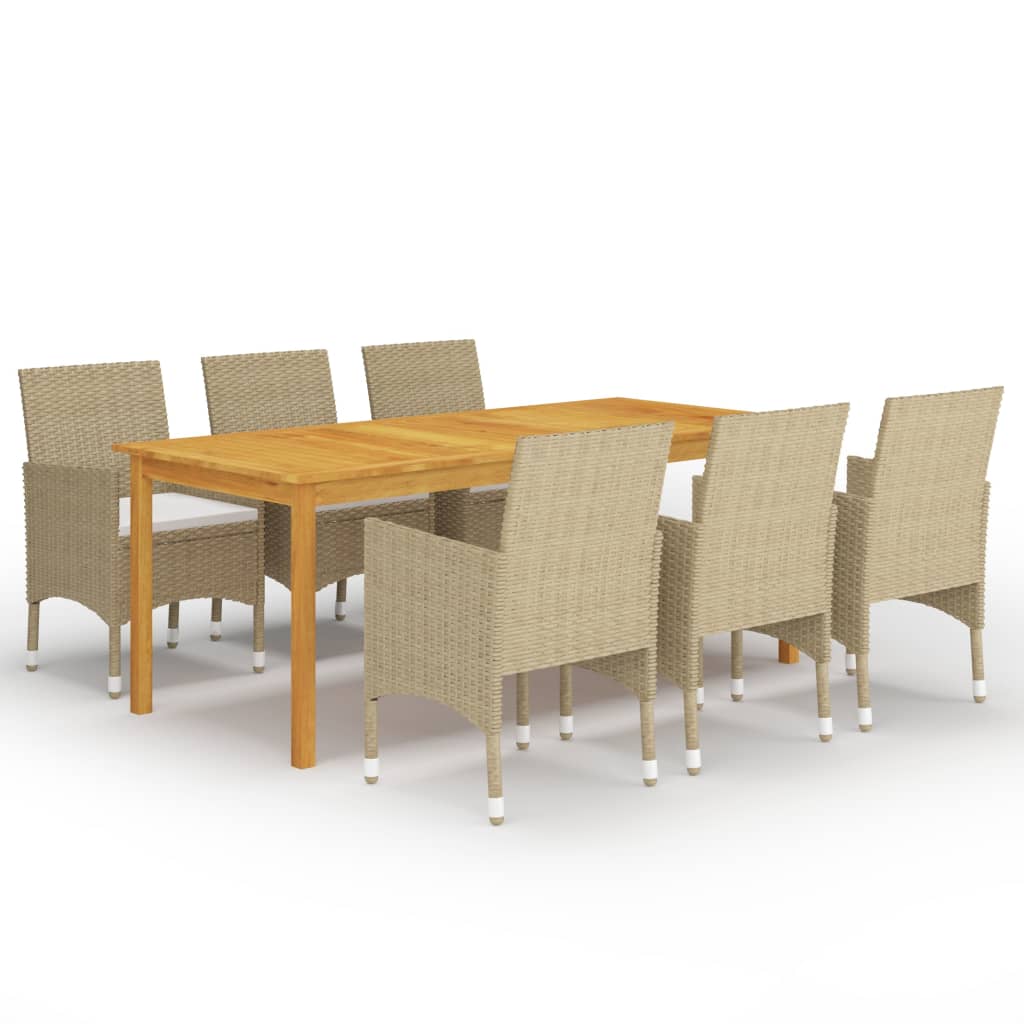 Set mobilier de gradina cu 1 masa si 6 scaune cu perne incluse, vidaXL, 52 x 57 x 84cm , Bej