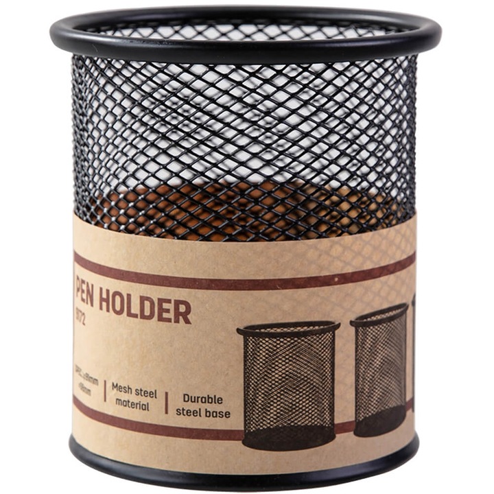 Suport Instrumente de Scris Deli Mesh, Plasa Metalica, Negru