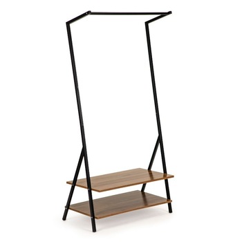 Umeras cu 2 rafturi mari, cadru metalic, polite de lemn finisat, traversa pentru umerase, 158.5 x 40 x 80.5 cm Umeras cu 2 rafturi mari, cadru metalic, polite de lemn finisat, traversa pentru umerase, 158.5 x 40 x 80.5 cm