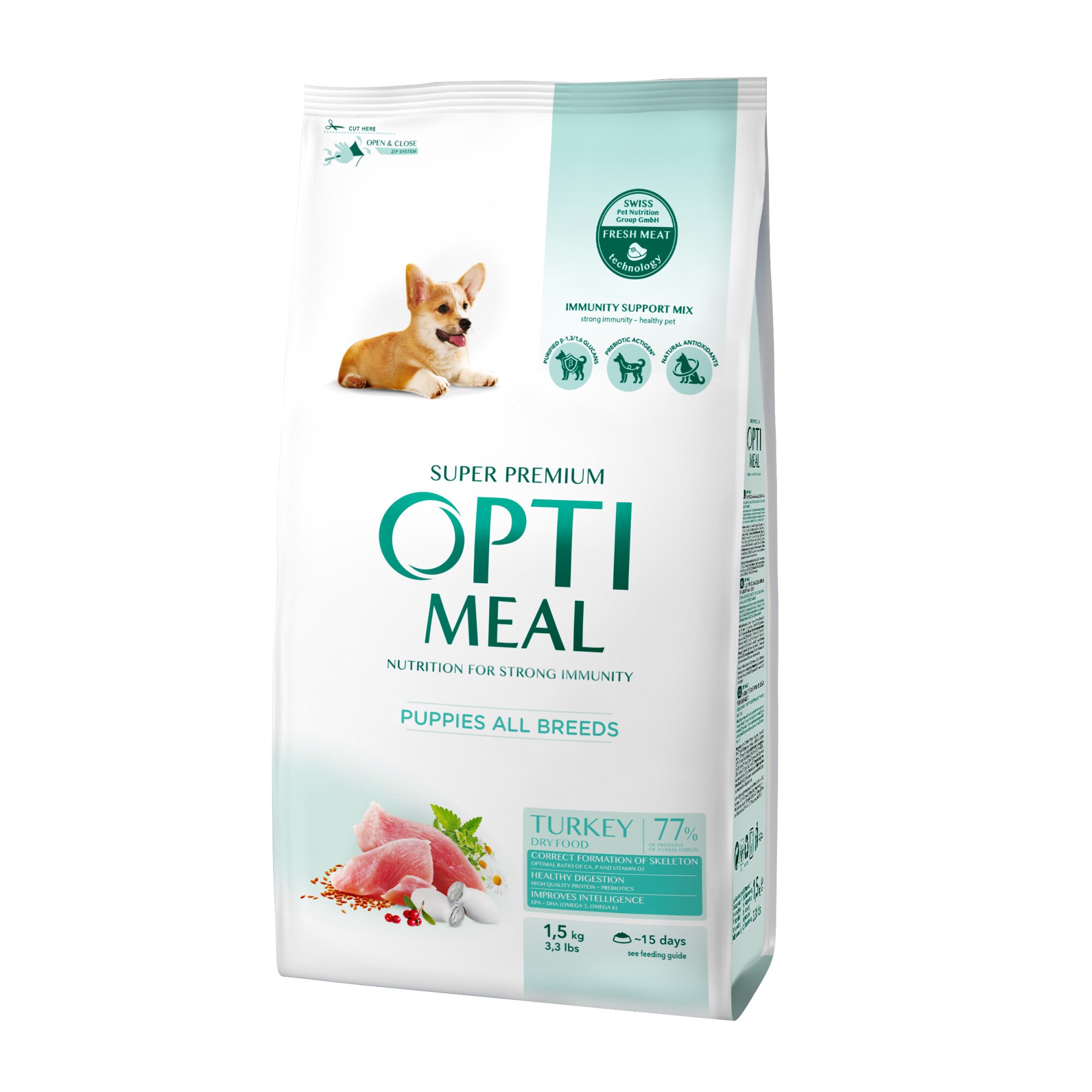 Hrana uscata completa Optimeal pentru catei - curcan 1,5 kg