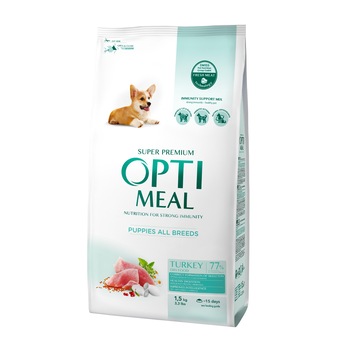 Hrana uscata completa Optimeal pentru catei - curcan 1,5 kg Hrana uscata completa Optimeal pentru catei - curcan 1,5 kg