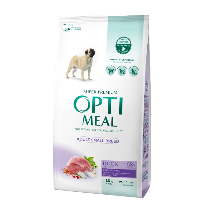 Hrana uscata completa Optimeal pentru caini adulti de talie mica - Rata 1,5 kg