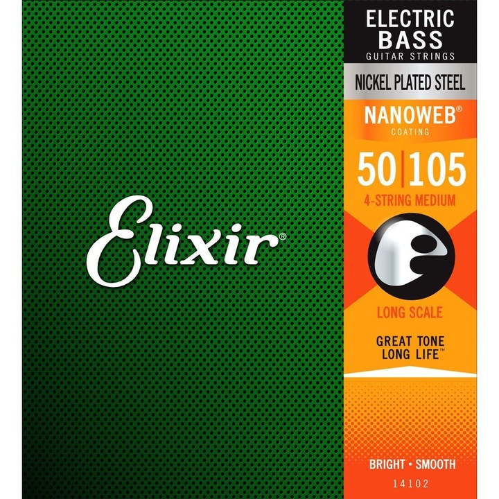 Set Corzi Chitara Bass, Elixir Nanoweb, Coated, 4 Corzi, 50-105