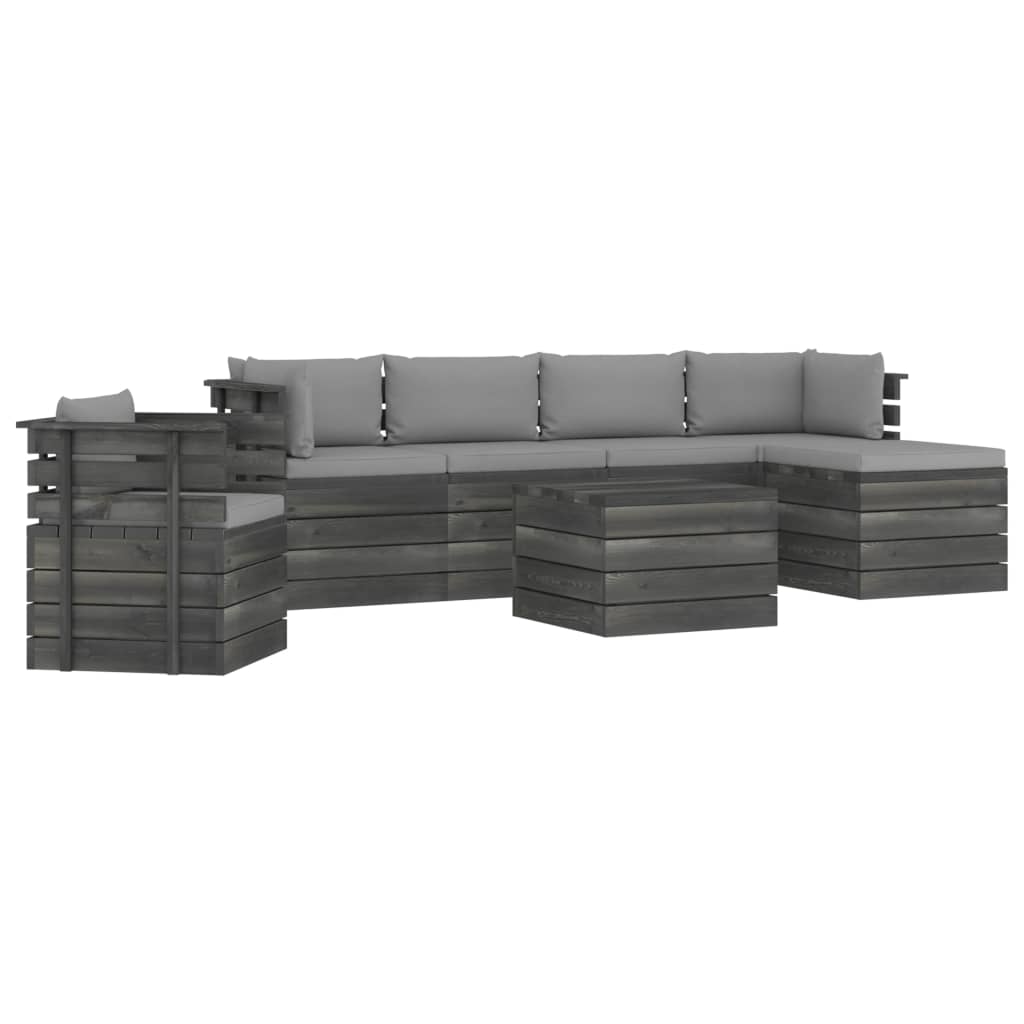 Set mobilier de gradina din 7 piese cu fotoliu cu perne incluse, vidaXL, Lemn, 60 x 65 x 71.5cm, Gri