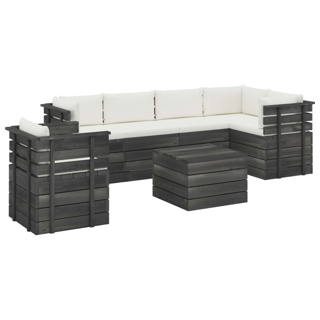 Set mobilier de gradina cu 1 masa, 1 fotoliu si 5 canapele cu perne, vidaXL, Lemn, 60 x 65 x 71.5cm, Crem