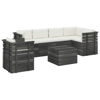 Set mobilier de gradina cu 1 masa, 1 fotoliu si 5 canapele cu perne, vidaXL, Lemn, 60 x 65 x 71.5cm, Crem Set mobilier de gradina cu 1 masa, 1 fotoliu si 5 canapele cu perne, vidaXL, Lemn, 60 x 65 x 71.5cm, Crem
