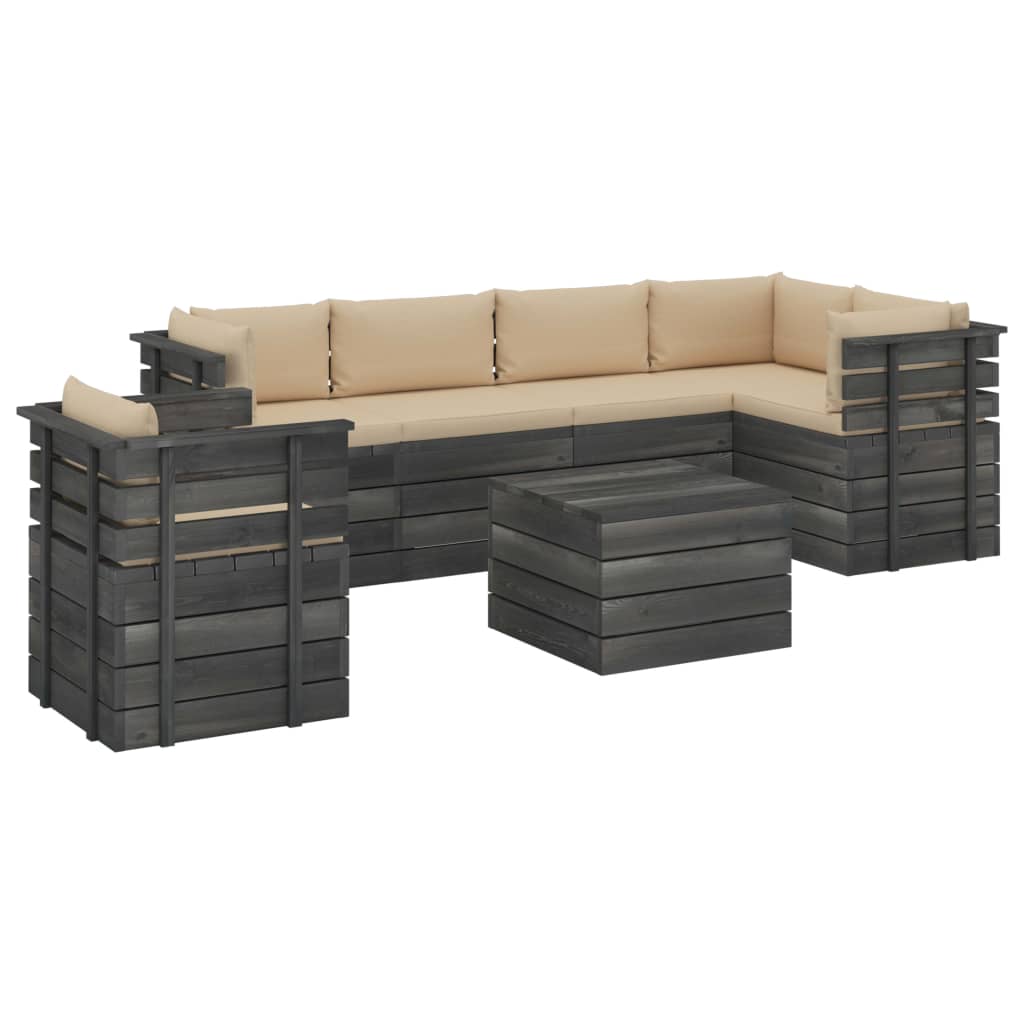 Set mobilier de gradina cu 1 masa, 1 fotoliu si 5 canapele cu perne, vidaXL, Lemn, 60 x 65 x 71.5cm, Bej