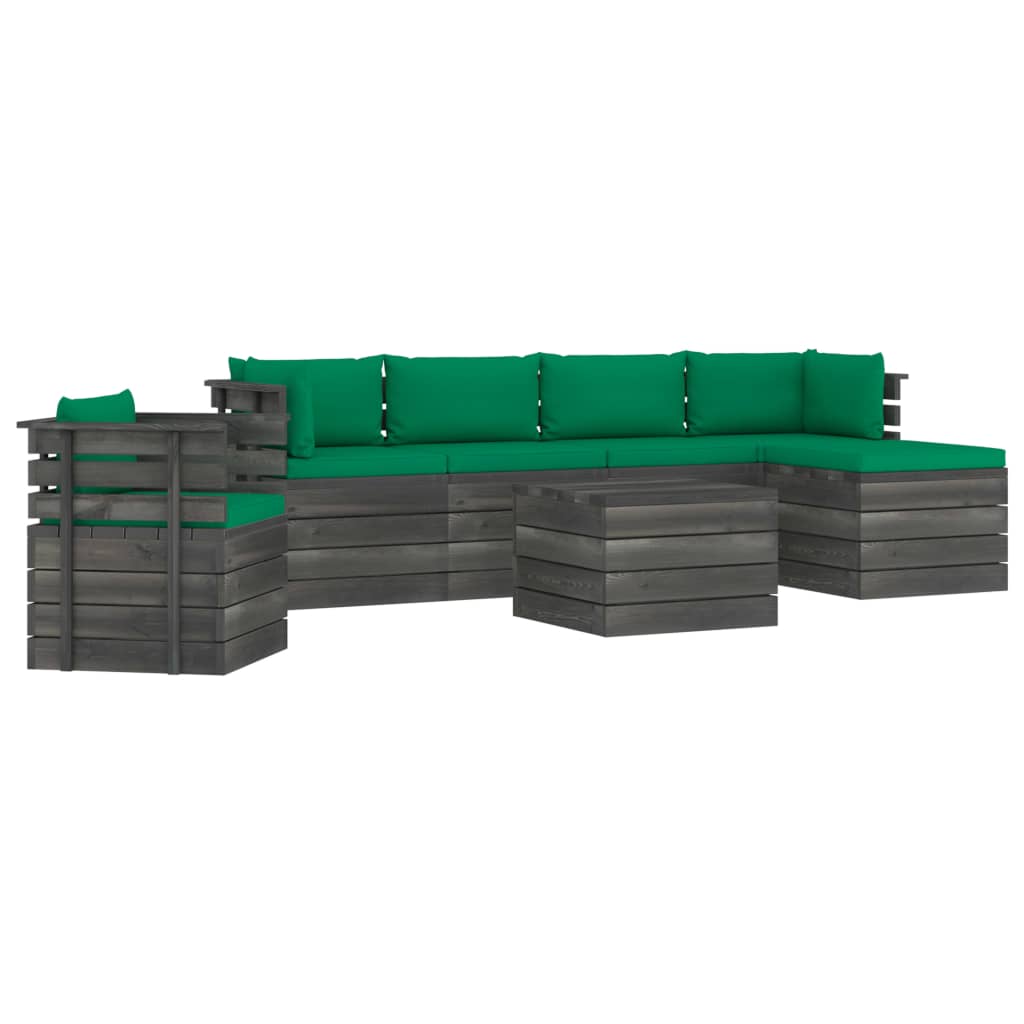Set mobilier de gradina din 7 piese cu fotoliu cu perne incluse, vidaXL, Lemn, 60 x 65 x 71.5cm, Verde