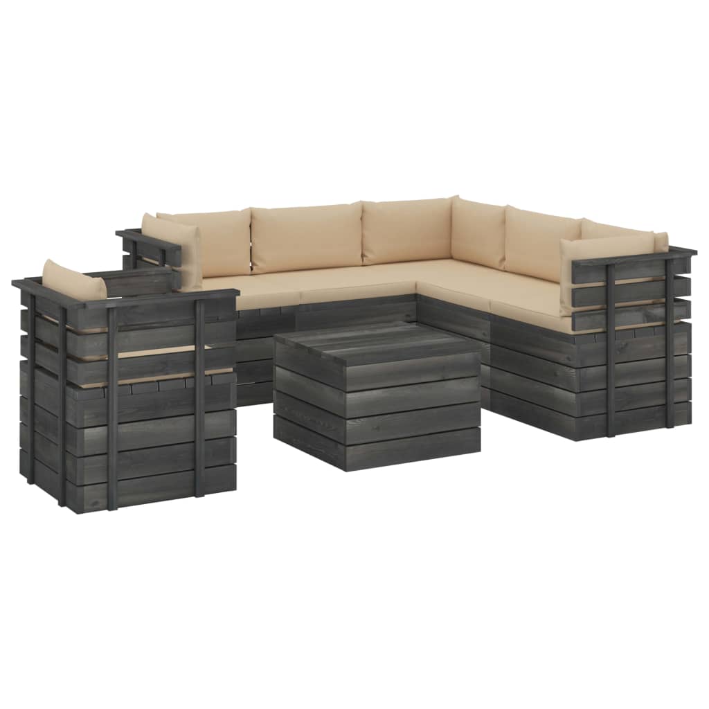 Set mobilier de gradina din 6 piese cu fotoliu cu perne colorate incluse, vidaXL, Lemn, 60 x 65 x 71.5cm, Bej