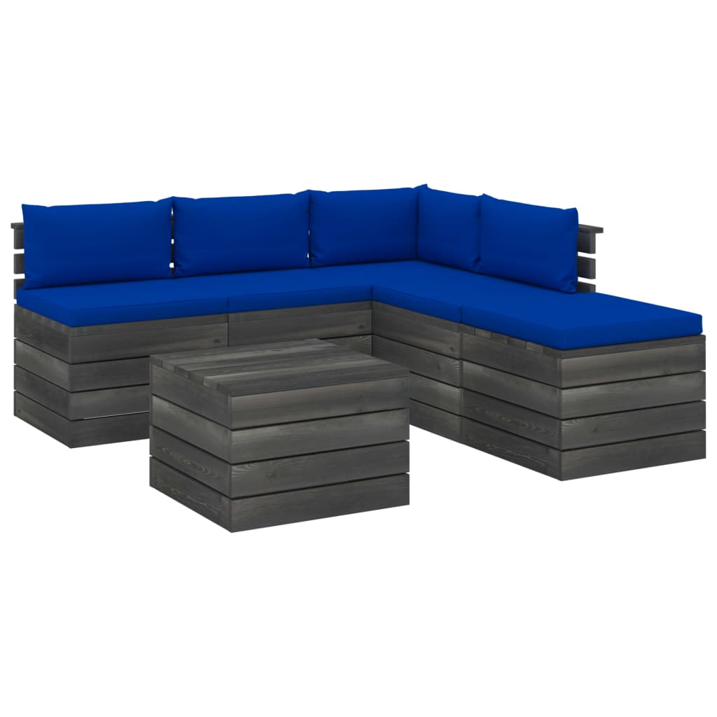 Set mobilier de gradina cu 6 piese cu perne colorate, vidaXL, Lemn, 60 x 65 x 71.5cm, Albastru