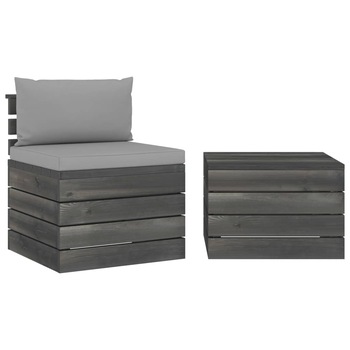Set mobilier de gradina cu 1 masa si 1 canapea cu perne, vidaXL, Lemn, 60 x 65 x 71.5cm, Gri Set mobilier de gradina cu 1 masa si 1 canapea cu perne, vidaXL, Lemn, 60 x 65 x 71.5cm, Gri