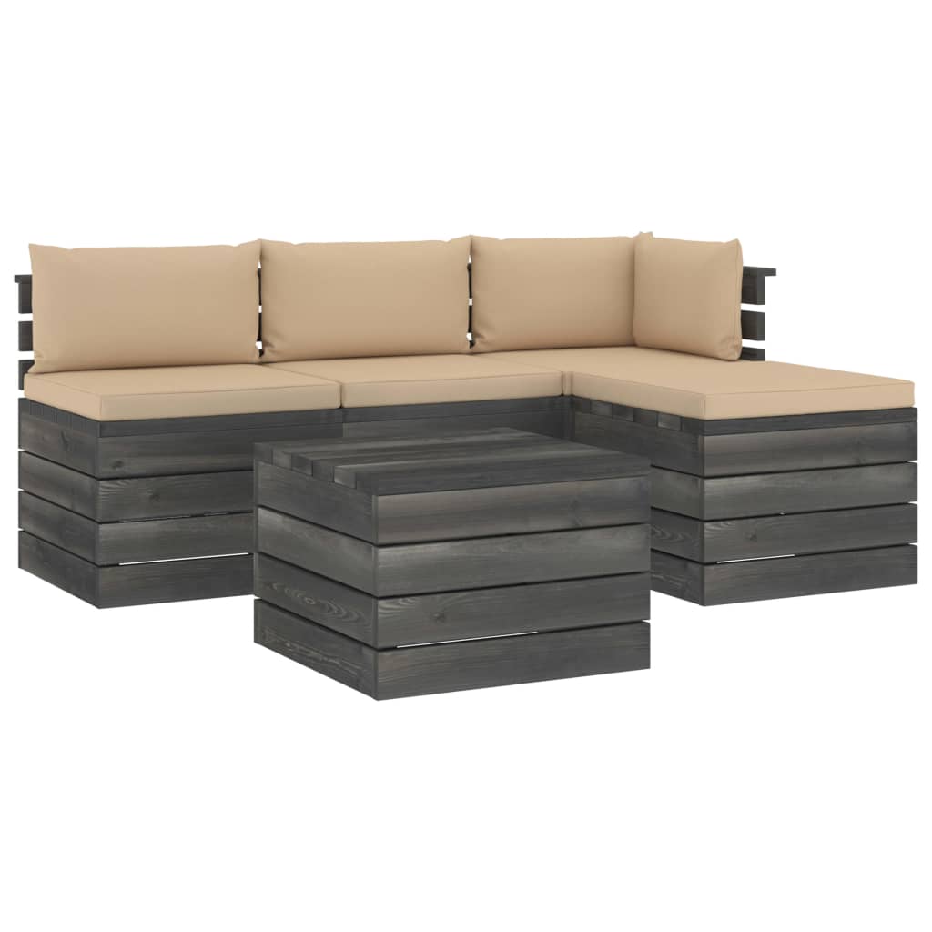 Set mobilier de gradina cu 5 piese cu perne colorate incluse, vidaXL, Lemn, 60 x 65 x 71.5cm, Bej