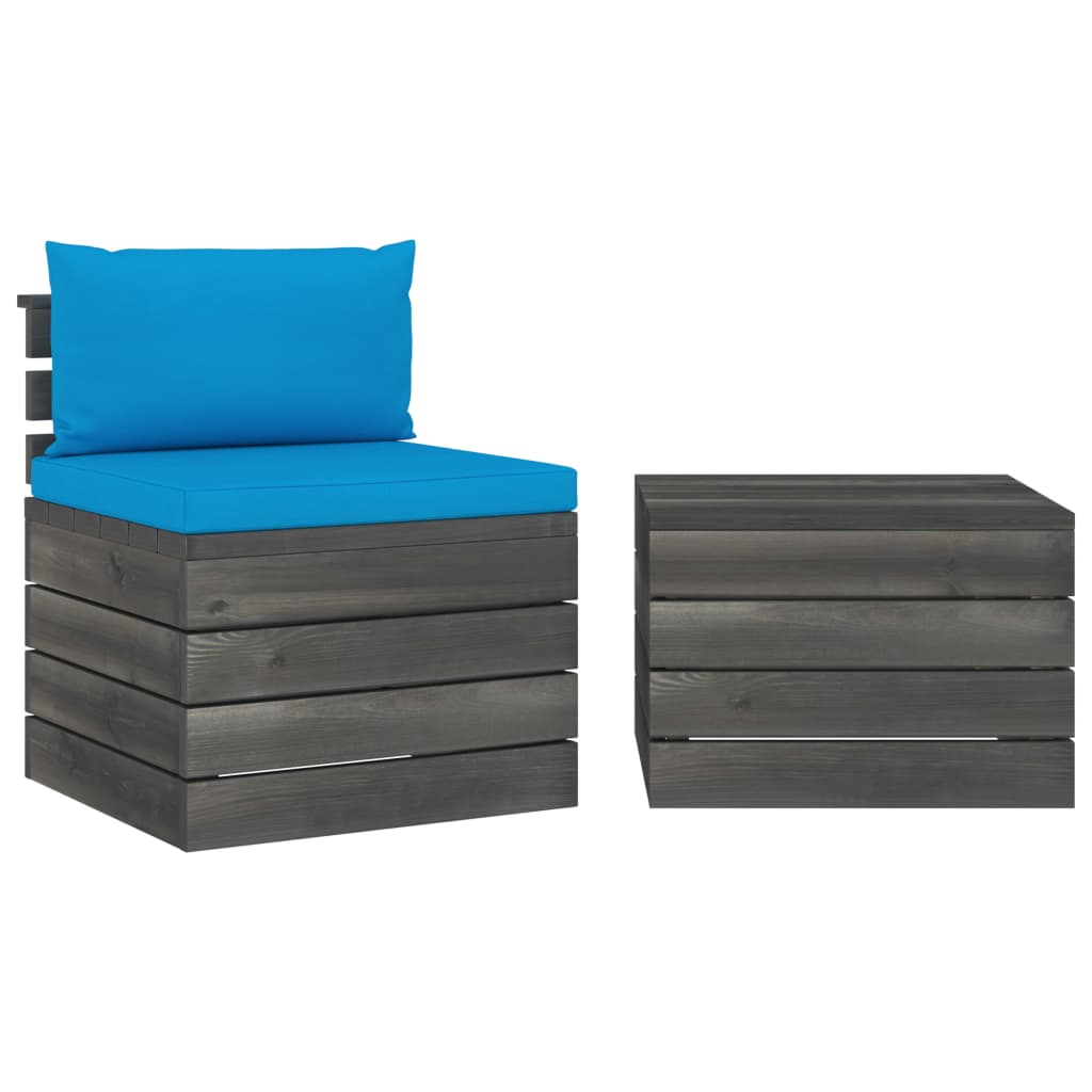 Set mobilier de gradina cu 1 masa si 1 canapea cu perne, vidaXL, Lemn, 60 x 65 x 71.5 cm, Albastru deschis