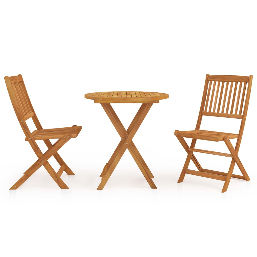 Set de masa rotunda cu 2 scaune pliabile din lemn de acacia, vidaXL, Lemn de acacia, 48.5 x 57 x 91 cm, Maro