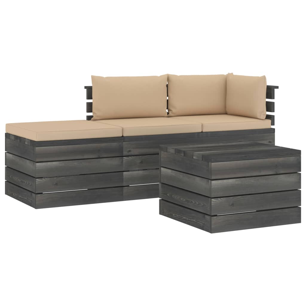 Set mobilier de gradina cu 1 masa, 1 taburet si 2 canapele cu spatar cu perne, vidaXL, Lemn, 60 x 65 x 71.5cm, Bej