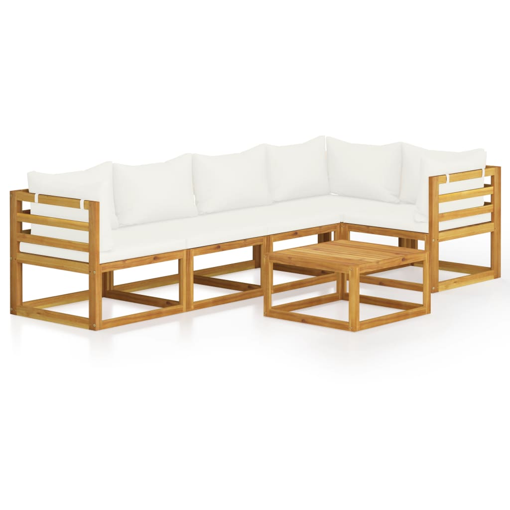 Set mobilier de gradina cu 6 piese cu perne incluse, vidaXL, Lemn de acacia, 68 x 68 x 29 cm, Crem
