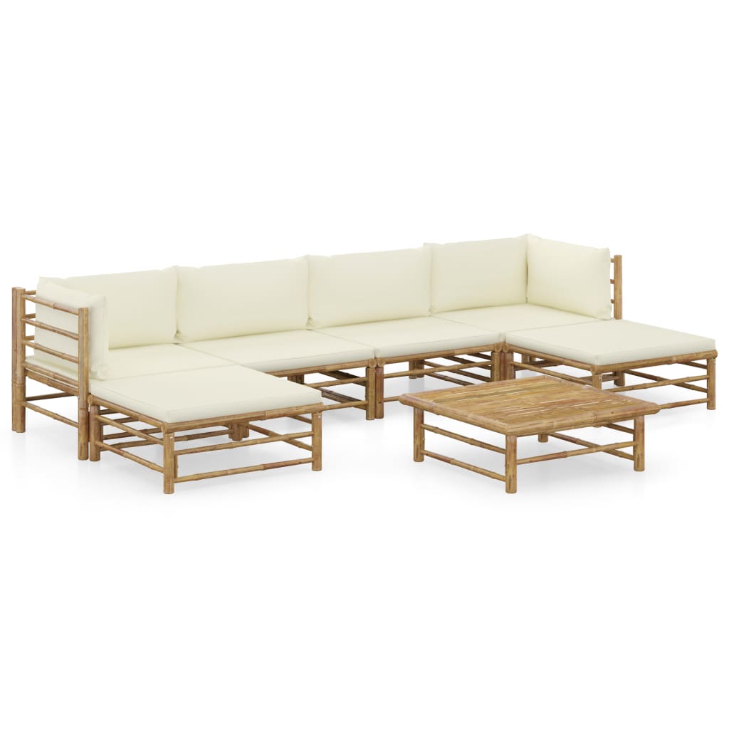 Set mobilier de gradina cu 7 piese cu perne crem, vidaXL, Bambus, 65 x 65 x 30 cm, Maro