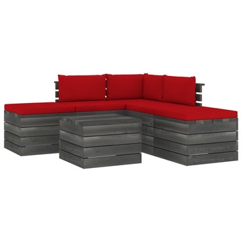 Set mobilier de gradina cu 1 masa, 2 tabureti si 3 canapele cu perne, vidaXL, Lemn, 60 x 65 x 71.5cm, Rosu Set mobilier de gradina cu 1 masa, 2 tabureti si 3 canapele cu perne, vidaXL, Lemn, 60 x 65 x 71.5cm, Rosu