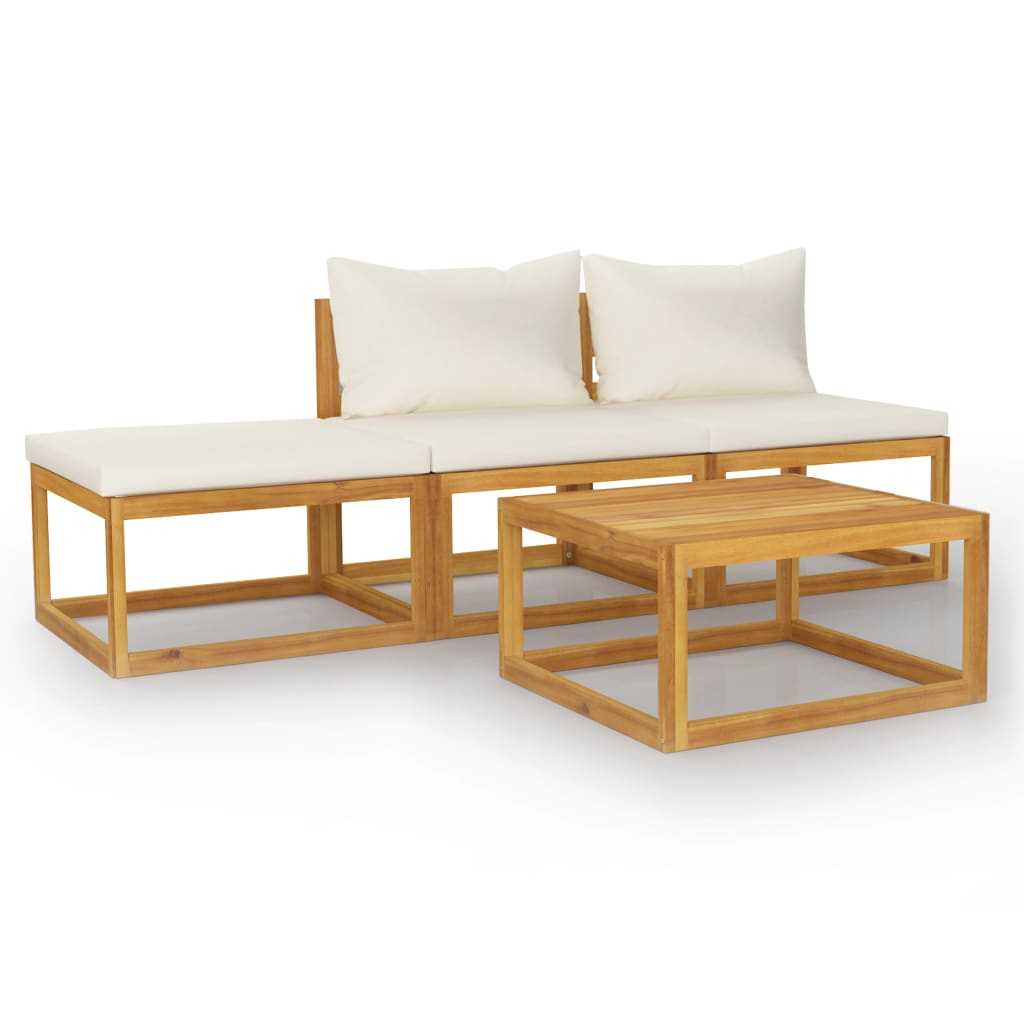 Set mobilier de gradina cu 4 piese cu perne incluse, vidaXL, Lemn de acacia, 68 x 68 x 29cm, Crem