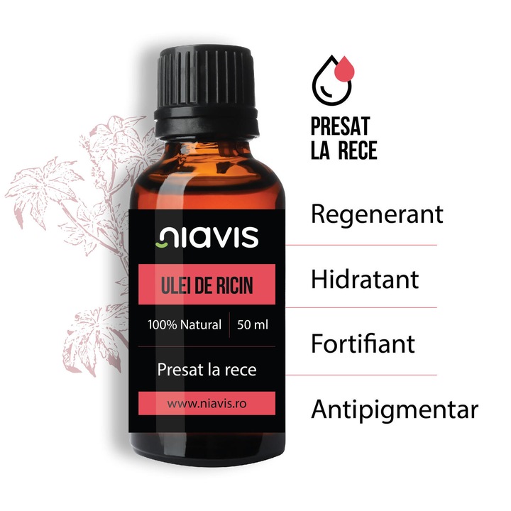 Ulei de Ricin, Niavis, presat la rece, anti-pigmentar, pentru uz cosmetic, ingrijirea pielii si a parului, 50ml