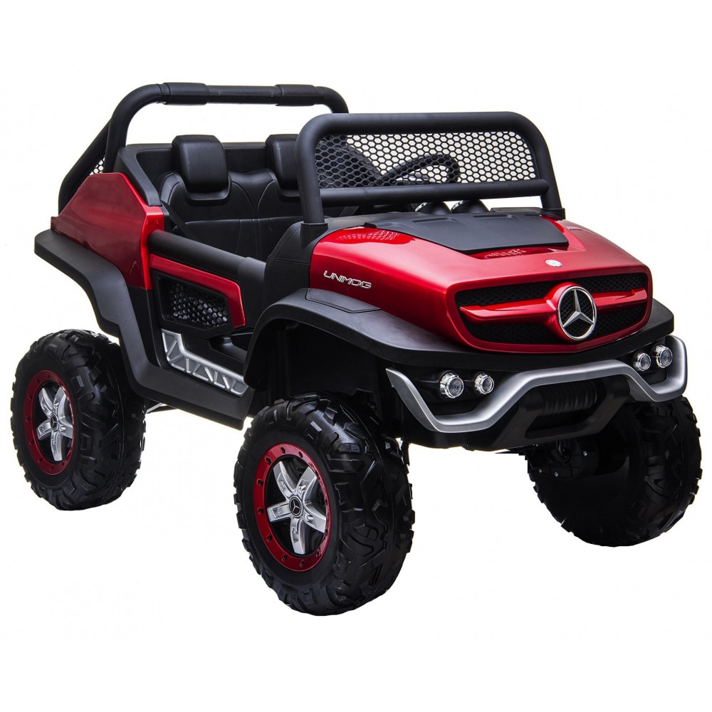 Masinuta electrica cu scaun de piele Mercedes Unimog Paint Red