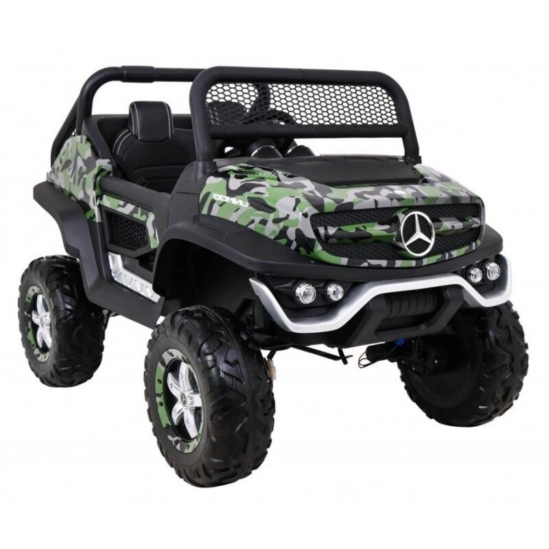 Masinuta electrica cu scaun de piele Mercedes Unimog Paint Army