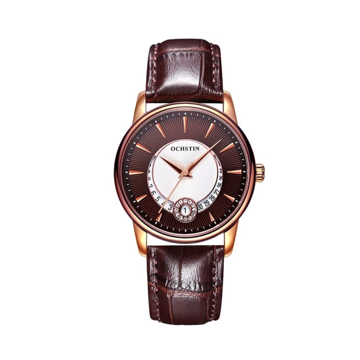 Ceas dama Ochstin 6060B afisaj data cadran maro curea piele naturala maro