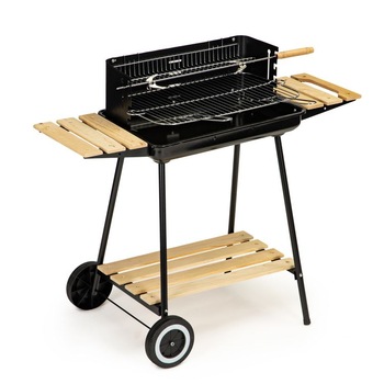 Gratar pentru gradina sau terasa, cu rafturi din lemn si roti pentru deplasarea usoara a produsului, 86x37x84 cm Gratar pentru gradina sau terasa, cu rafturi din lemn si roti pentru deplasarea usoara a produsului, 86x37x84 cm