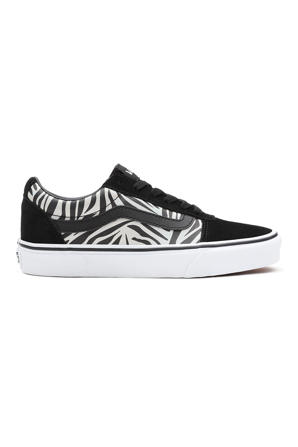 Vans, Tenisi de piele si piele intoarsa cu animal print Ward, Negru/Alb, 6.5