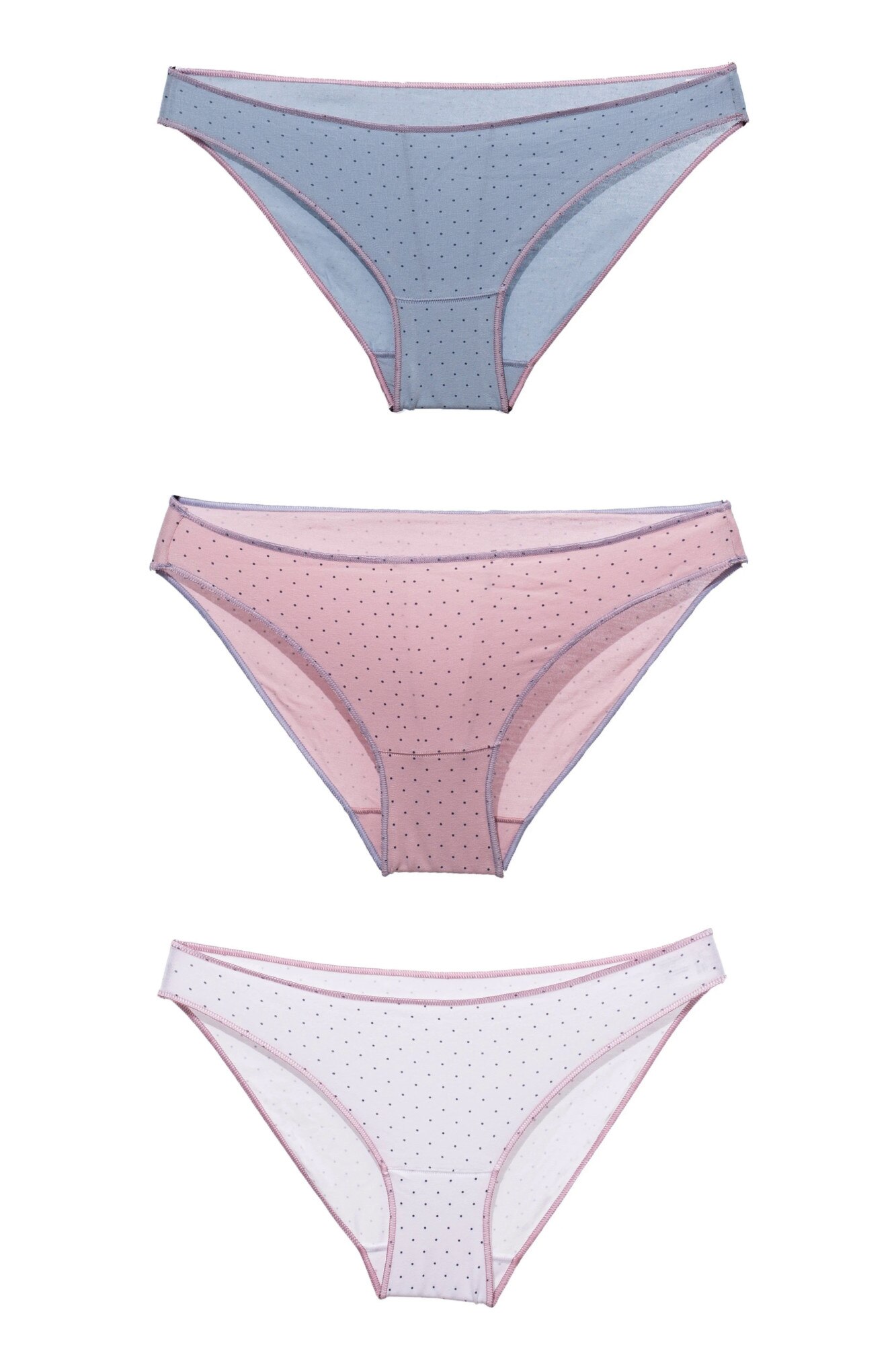 Set 3 slip brazilian dama model 3490OC, Alb/Albastru/Roz