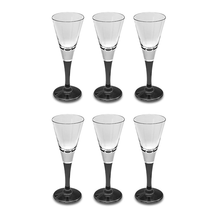 Комплект от 6 чаши за ликьор Royal Leerdam Onyx, Стъкло, Прозрачен / Черен, 50 ml