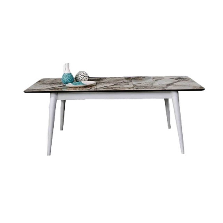 Masa de bucatarie Zen alb/maro ,4-6 persoane extensibila lemn si pal 80 x 177 cm