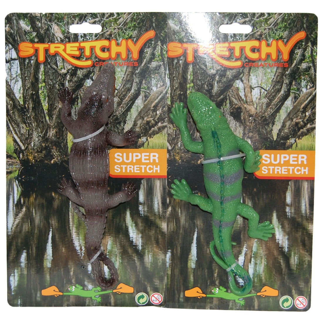 Set figurine - 2 crocodili super elastici din silicon, verde/maro, 25 cm