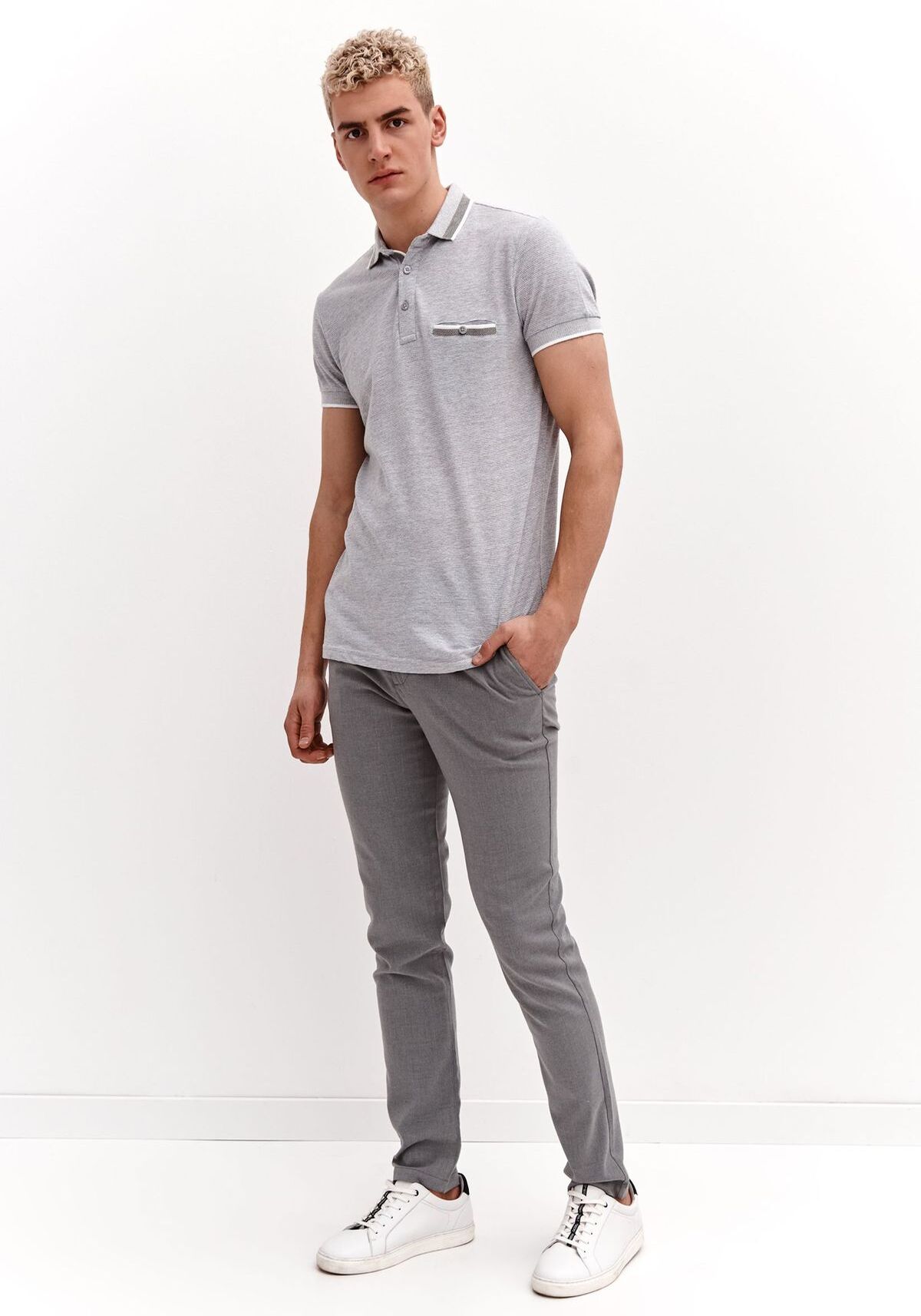 Tricou polo barbati, TOP SECRET, SKP0548, Gri