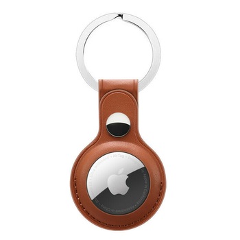 Husa din Piele pentru Apple AirTag, Breloc, Optim Protection, Maro Husa din Piele pentru Apple AirTag, Breloc, Optim Protection, Maro