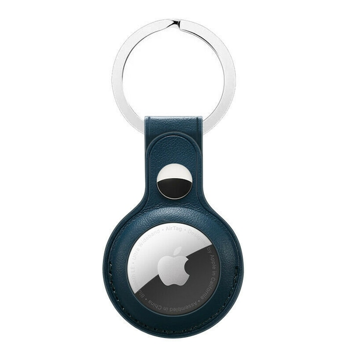 Кожен калъф за Apple AirTag, ключодържател, оптимална защита, син