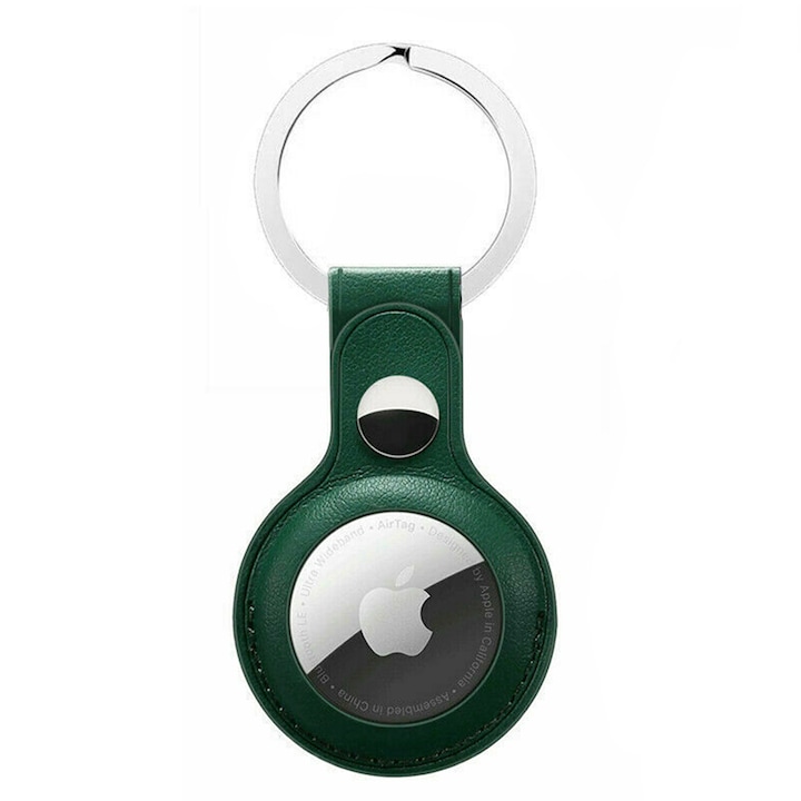 Кожен калъф за Apple AirTag, ключодържател, оптимална защита, зелен