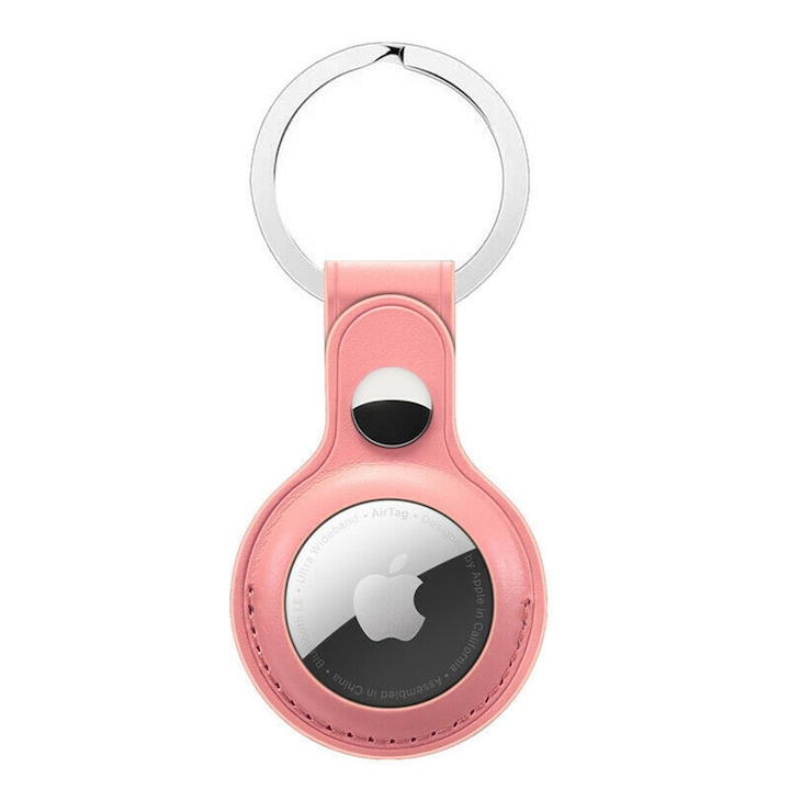 Кожен калъф за Apple AirTag, ключодържател, оптимална защита, розов