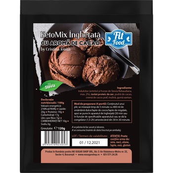 Ketomix praf de inghetata Low-Carb, fara zahar, cu cacao indulcita cu Stevia, Fit Food, 120g Ketomix praf de inghetata Low-Carb, fara zahar, cu cacao indulcita cu Stevia, Fit Food, 120g