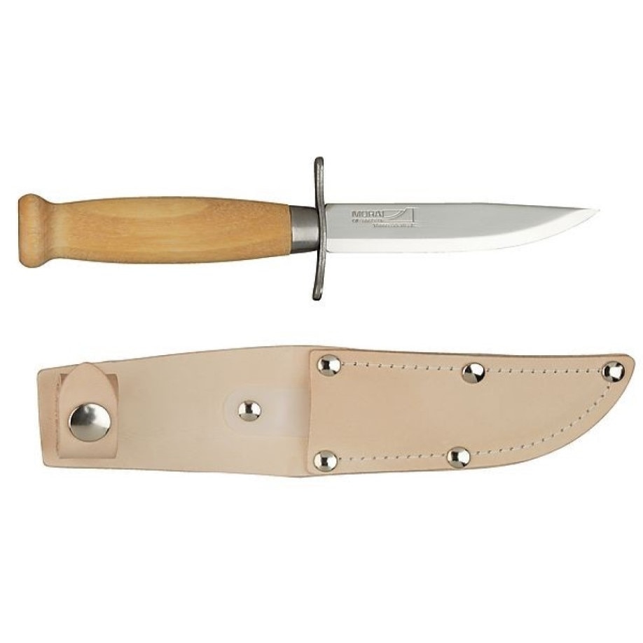 Cutit outdoor Scout 39 Morakniv, maner lemn, lama otel inoxidabil de 8.7 cm, 74.6 g, toc din piele