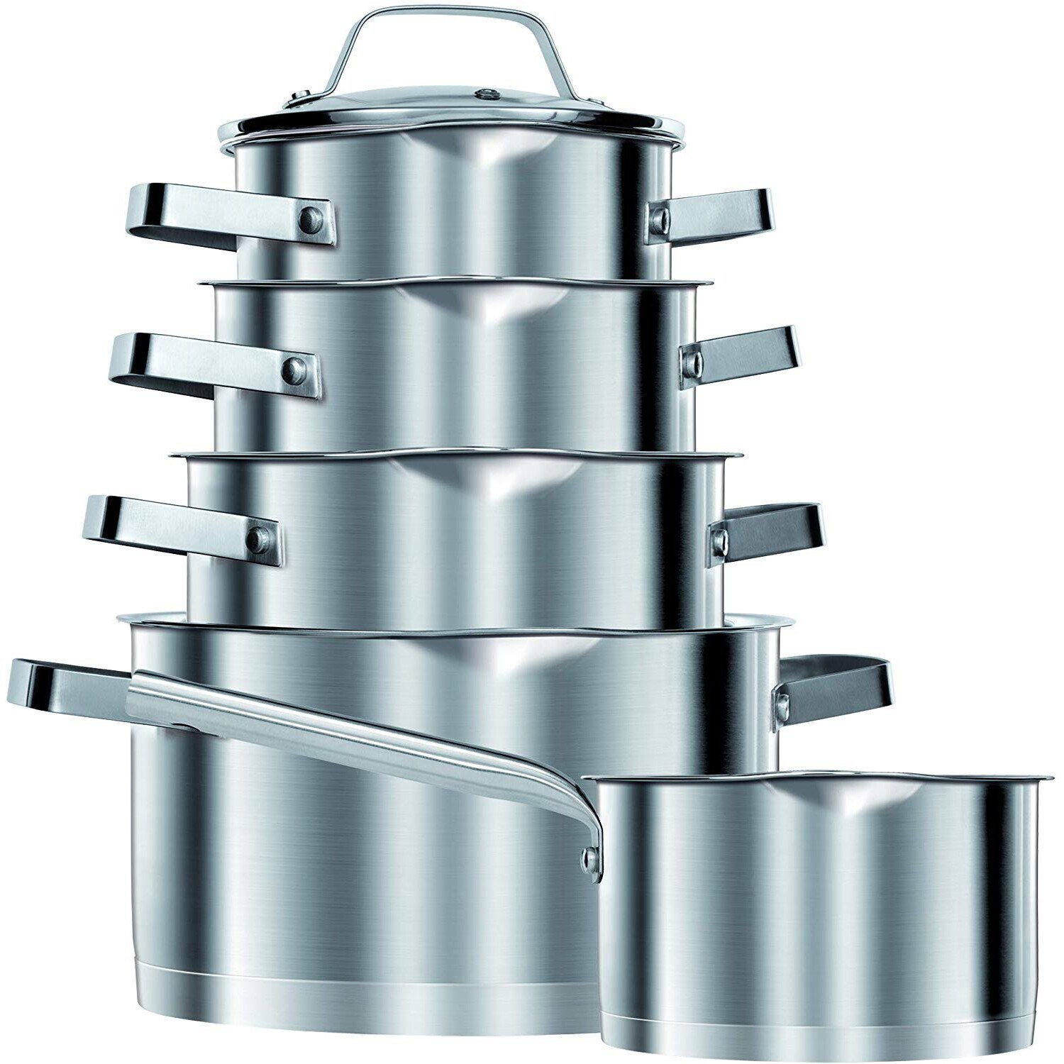 Set 10 piese Smile, Inductie, Otel inoxidabil, Fara PFOA, Argintiu